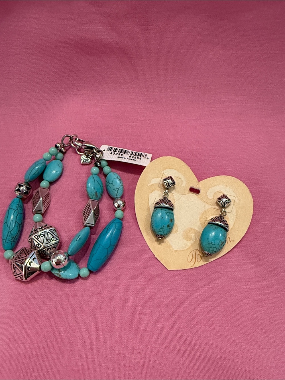 Brighton Turquoise Blue Bead Bracelet and Drop Earrings